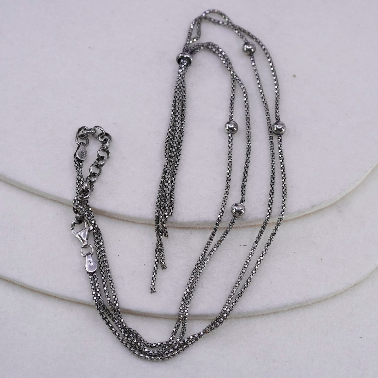 18+2”, Sterling 925 silver double strands popcorn chain necklace fringe pendant