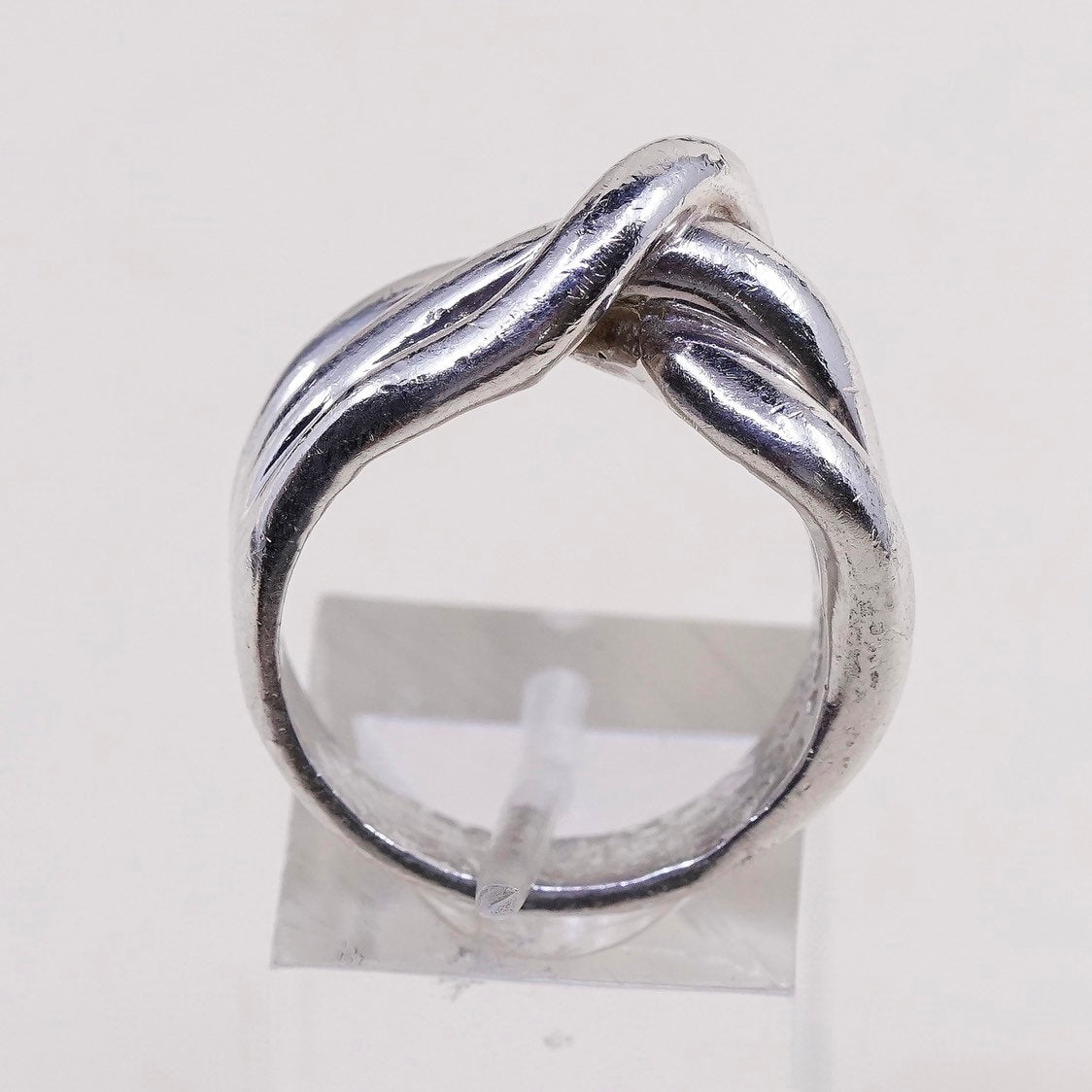 sz 8, vtg sterling silver handmade ring, Mexico 925 ribbed statement band