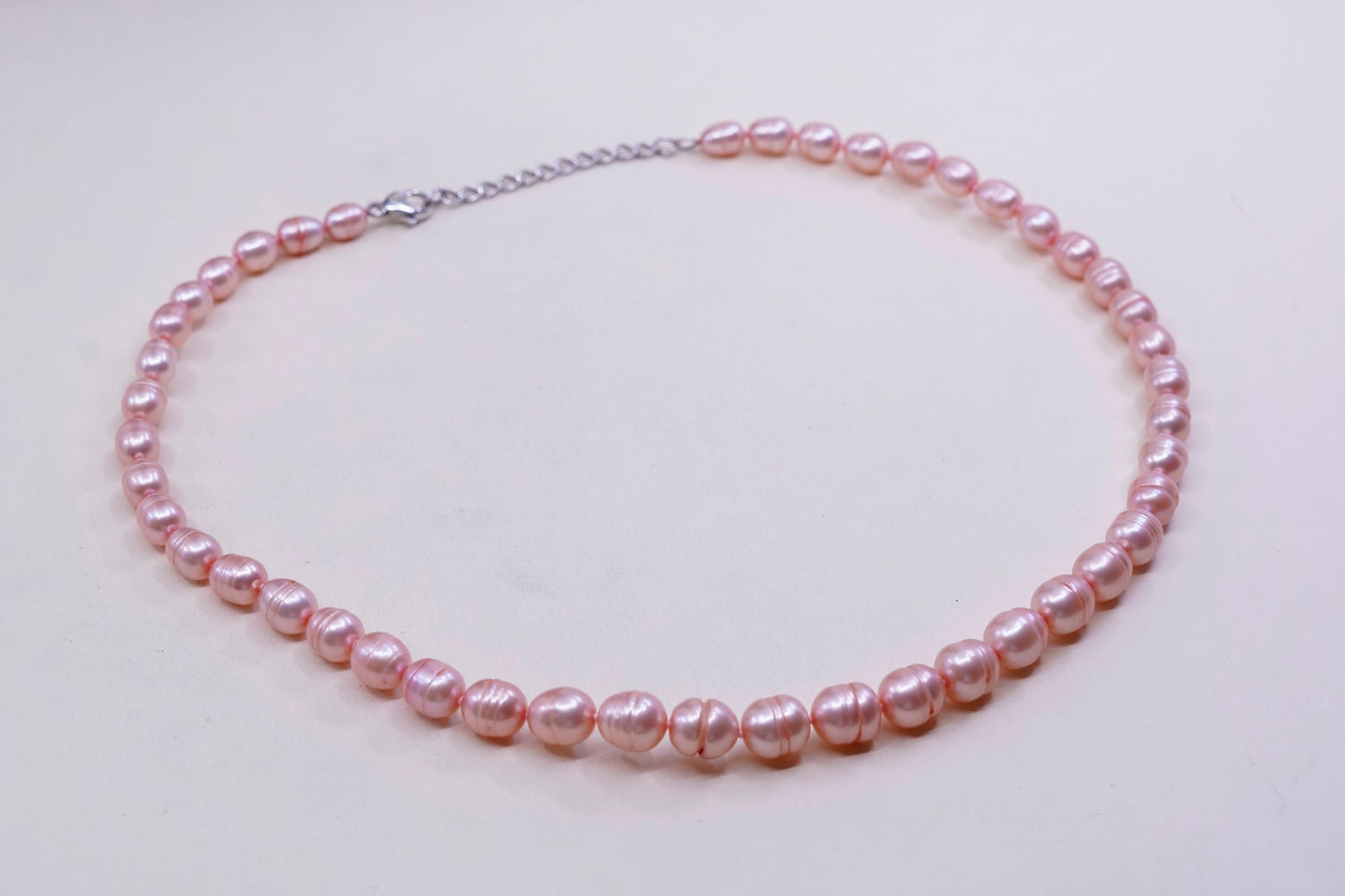 18+2”, 6-7mm freshwater pink pearl necklace chain w/ sterling 925 silver clasp