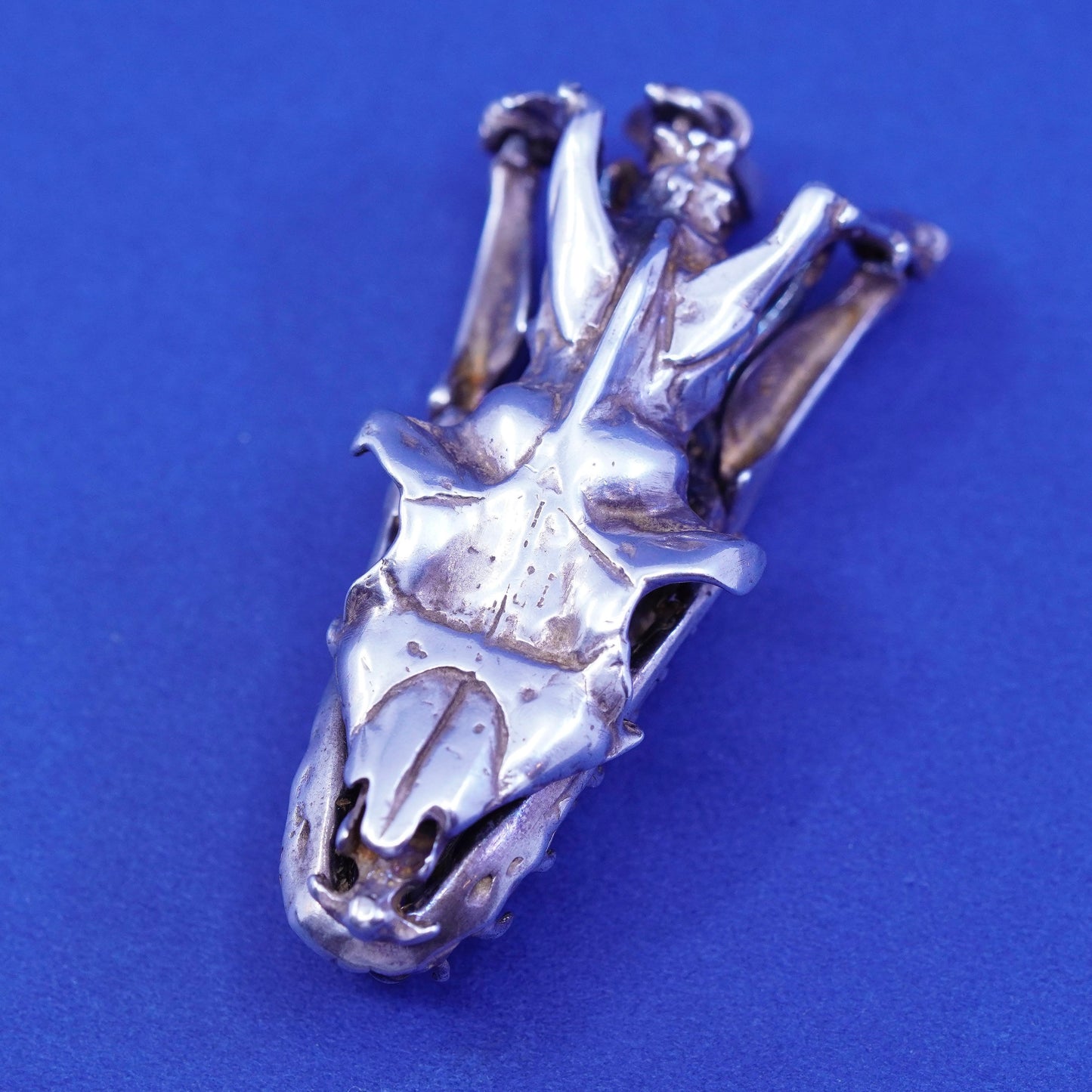 rare sterling 925 silver handmade snake head skeleton pendant movable joints