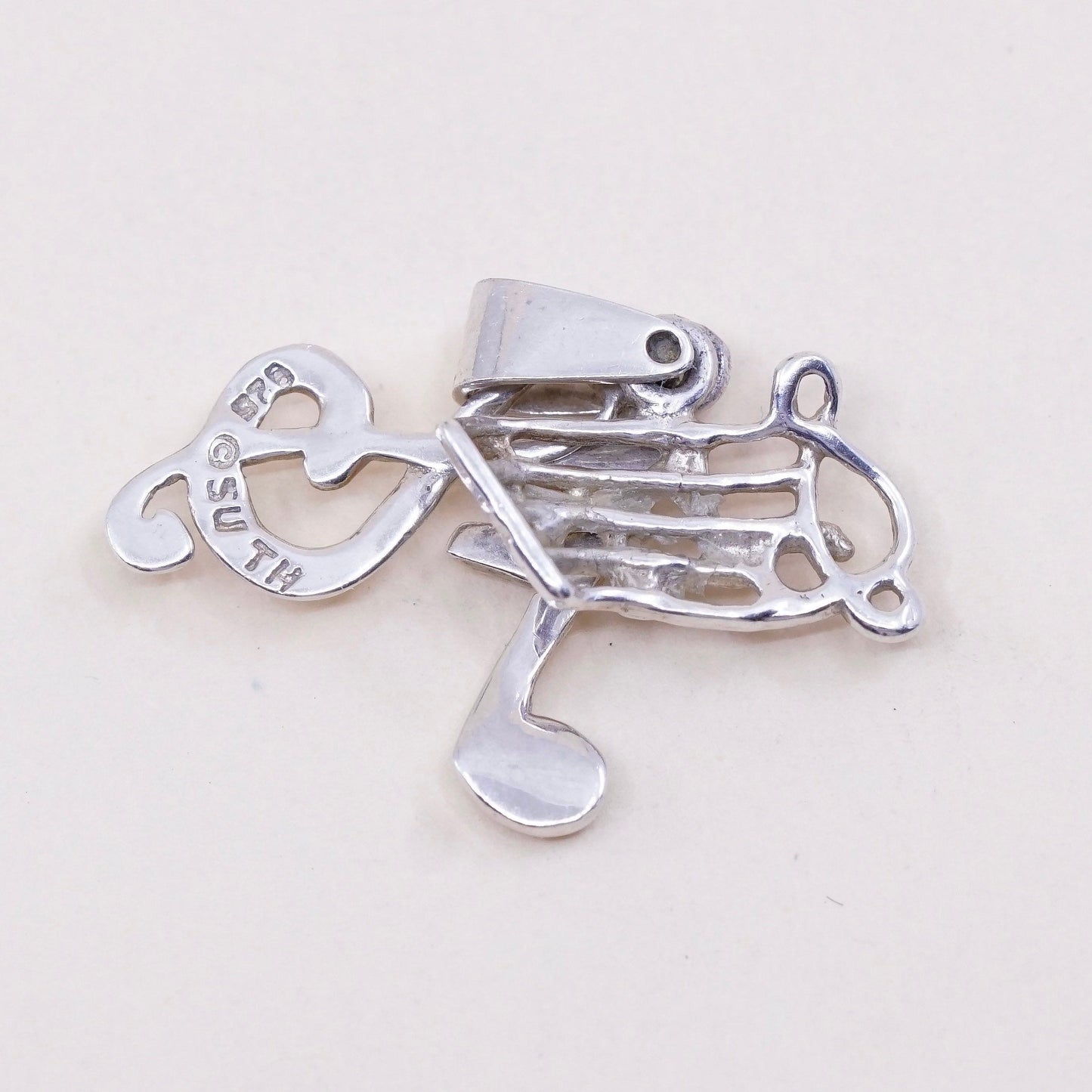 Vintage sterling silver handmade pendant, 925 music note charms, melody charm