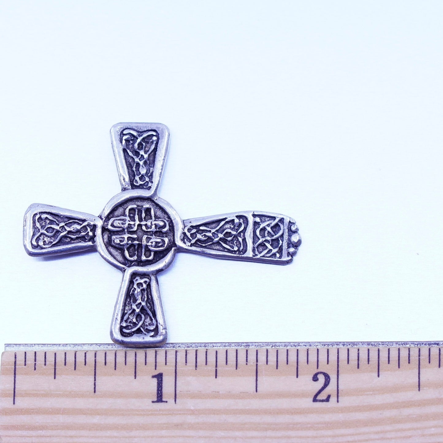 Antique silver tone handmade charm, 925 cross pendant