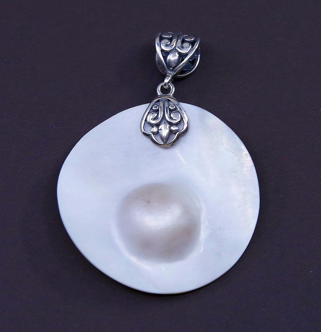 vtg Sterling silver handmade pendant, 925 w/ blister pearl N mother of pearl