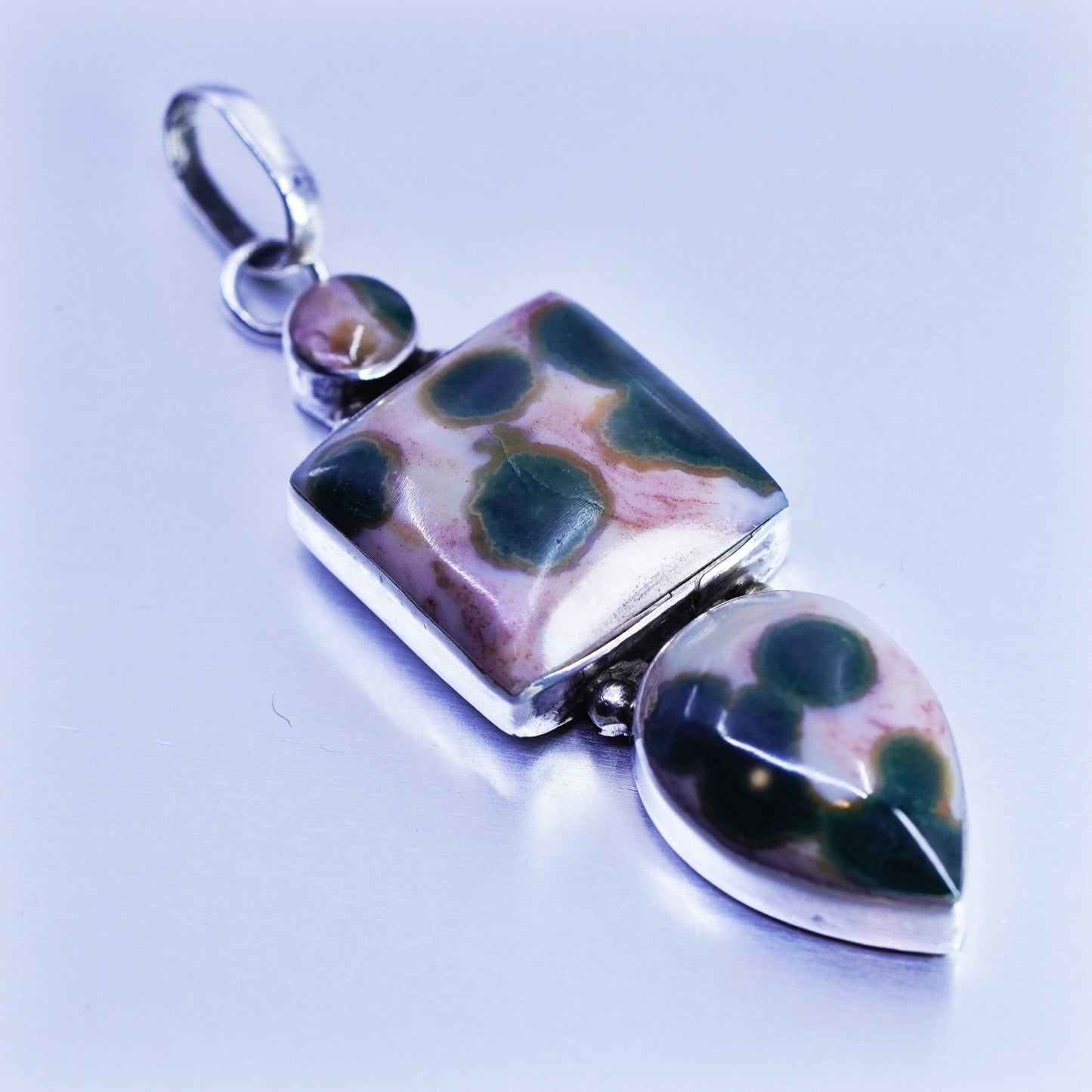 antique sterling 925 silver handmade teardrop pendant with Dalmatian Jasper