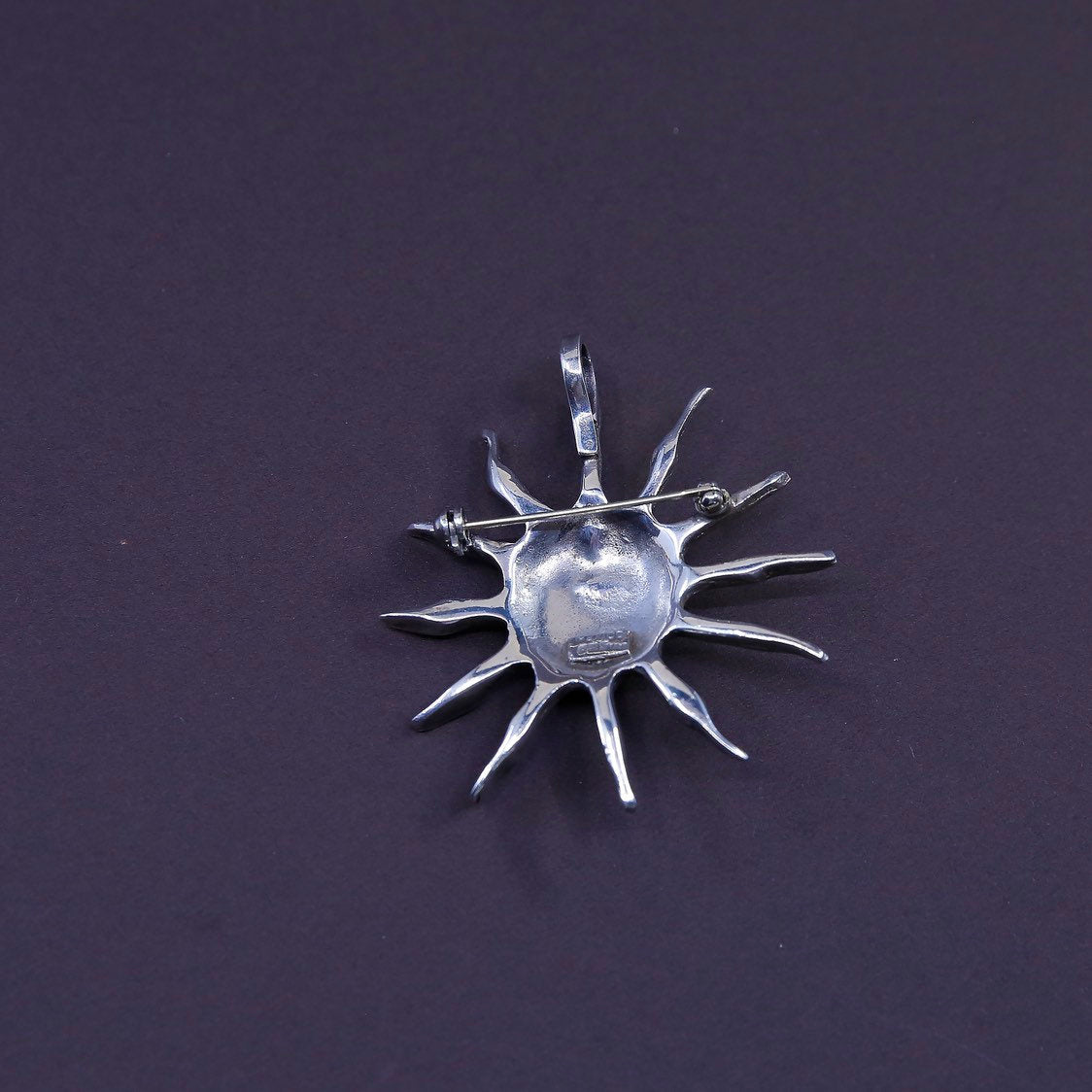 Vintage meixco handmade solid sterling 925 sun shaped brooch, pendant