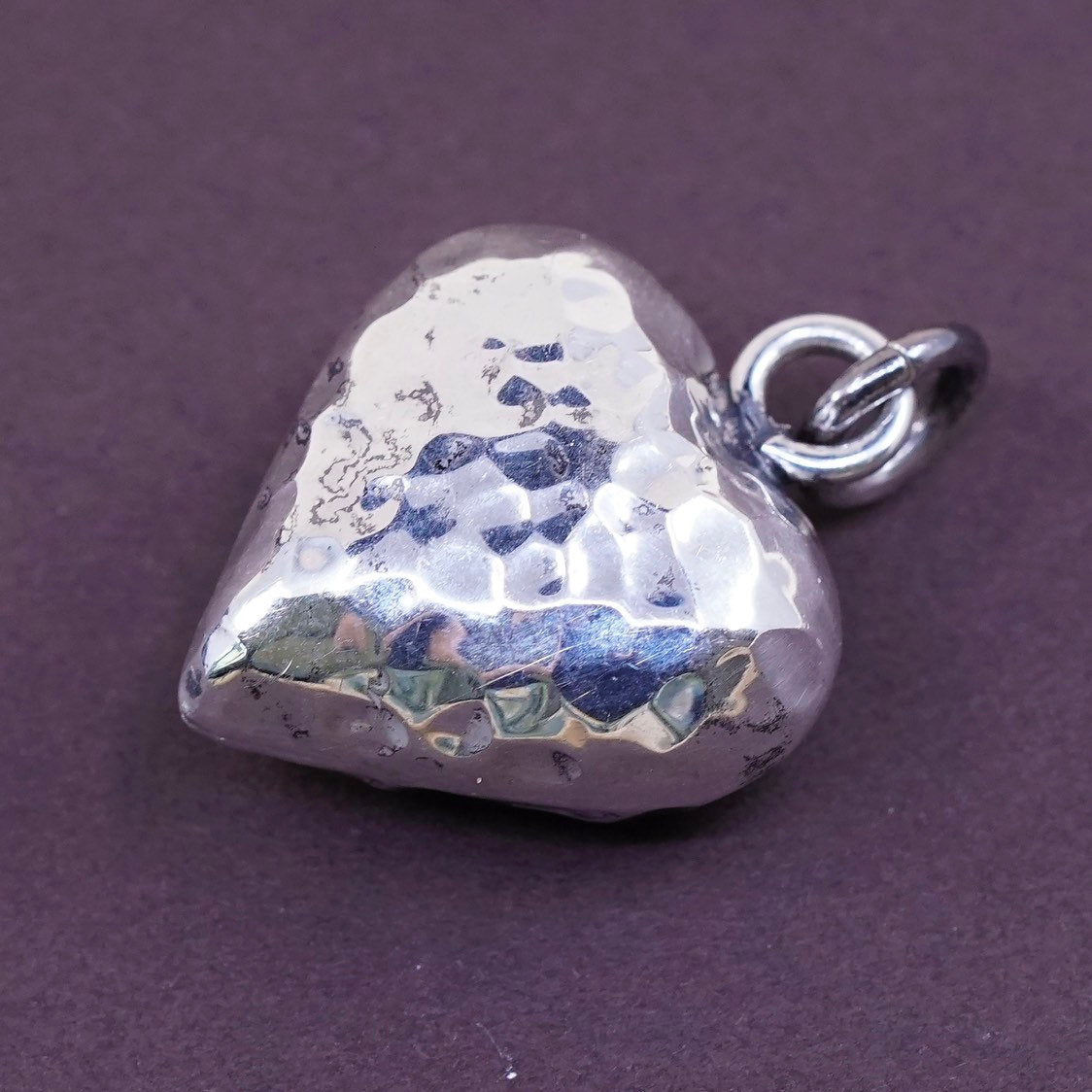 VTG Sterling silver handmade pendant, 925 big hammered heart