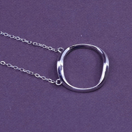 16+2”, vintage Sterling silver necklace, 925 circle chain with circle pendant