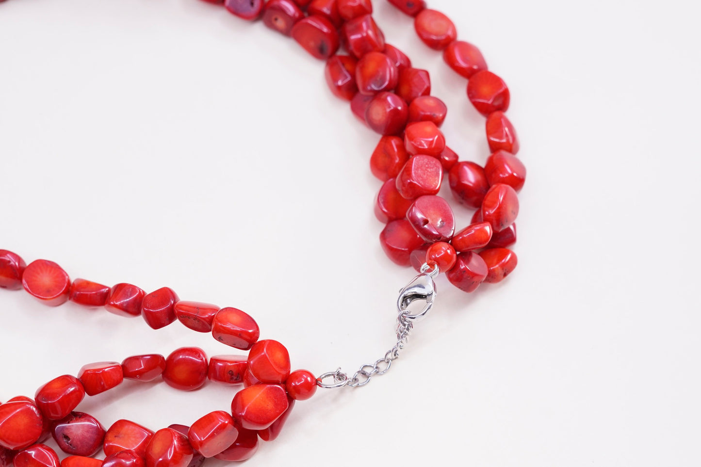 18+2”, Lucas Lameth Luc 925 Sterling Silver 5 Strand Red Coral nugget necklace