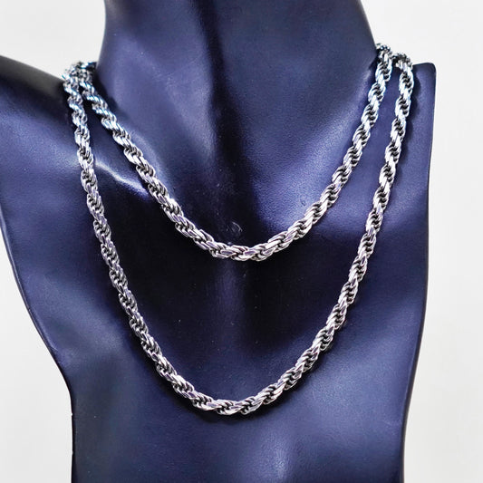 30”, 5mm, vintage Sterling silver necklace, 925 diamond cut rope chain