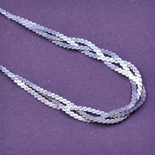 18”, vtg Sterling silver necklace, solid Italy 925 silver S-link woven chain