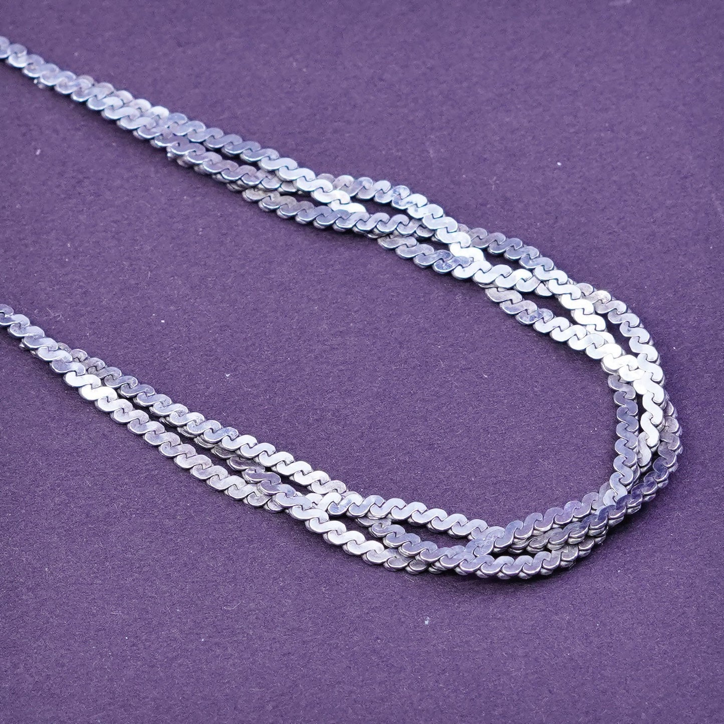18”, vtg Sterling silver necklace, solid Italy 925 silver S-link woven chain