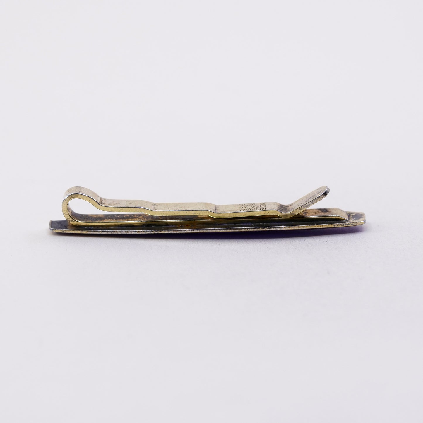 Norway gold over sterling silver tie clip, 925 tie clip with blue enamel