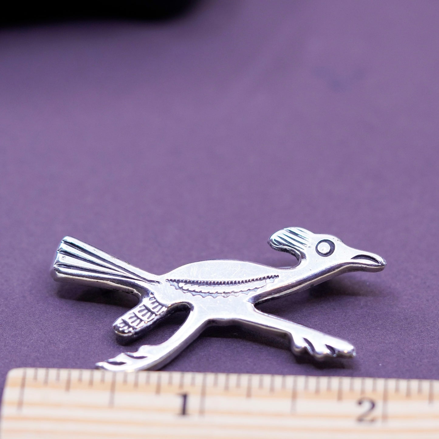 Vintage Native American handmade sterling 925 silver road runner bird brooch