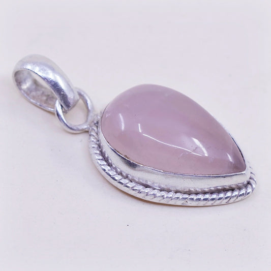 Vintage handmade sterling 925 silver pendant with pink quartz