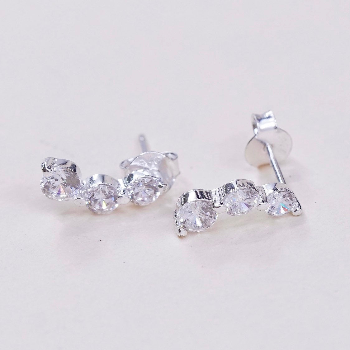 VTG sterling silver genuine cz studs, fashion minimalist earrings