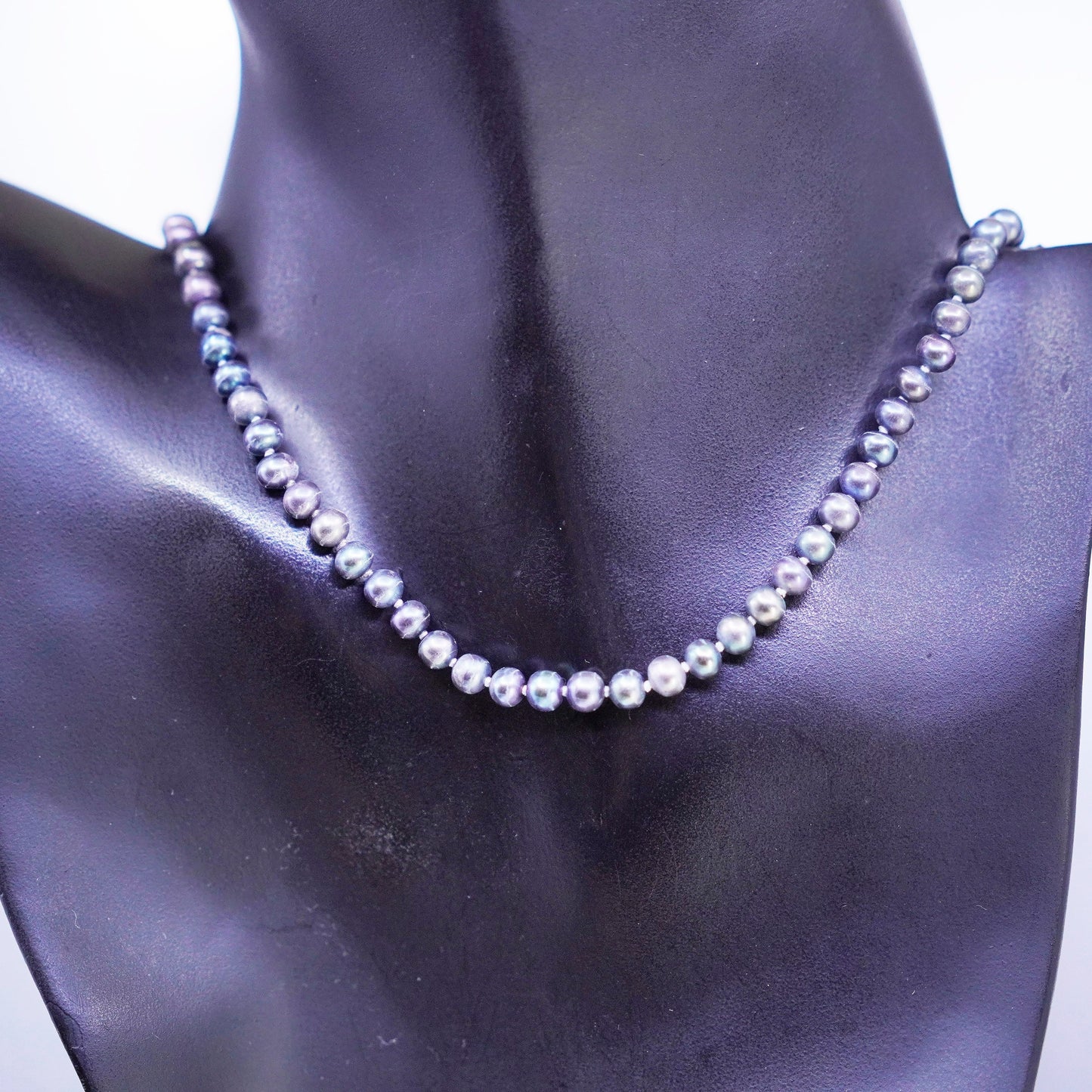 18”, vintage 5mm black pearl necklace with Sterling 925 silver clasp