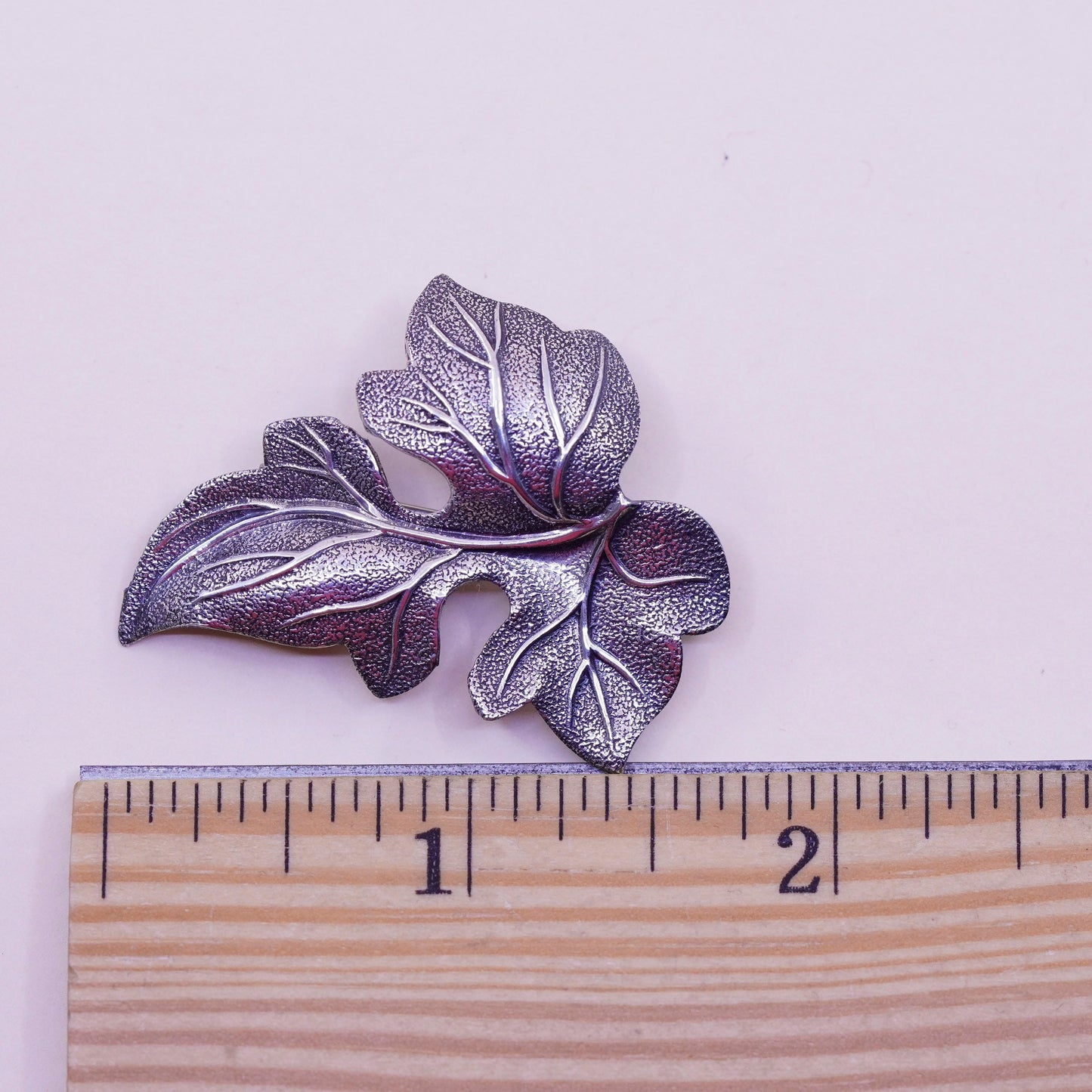 Vintage Beau Sterling silver handmade brooch, solid 925 silver grape leaf pin