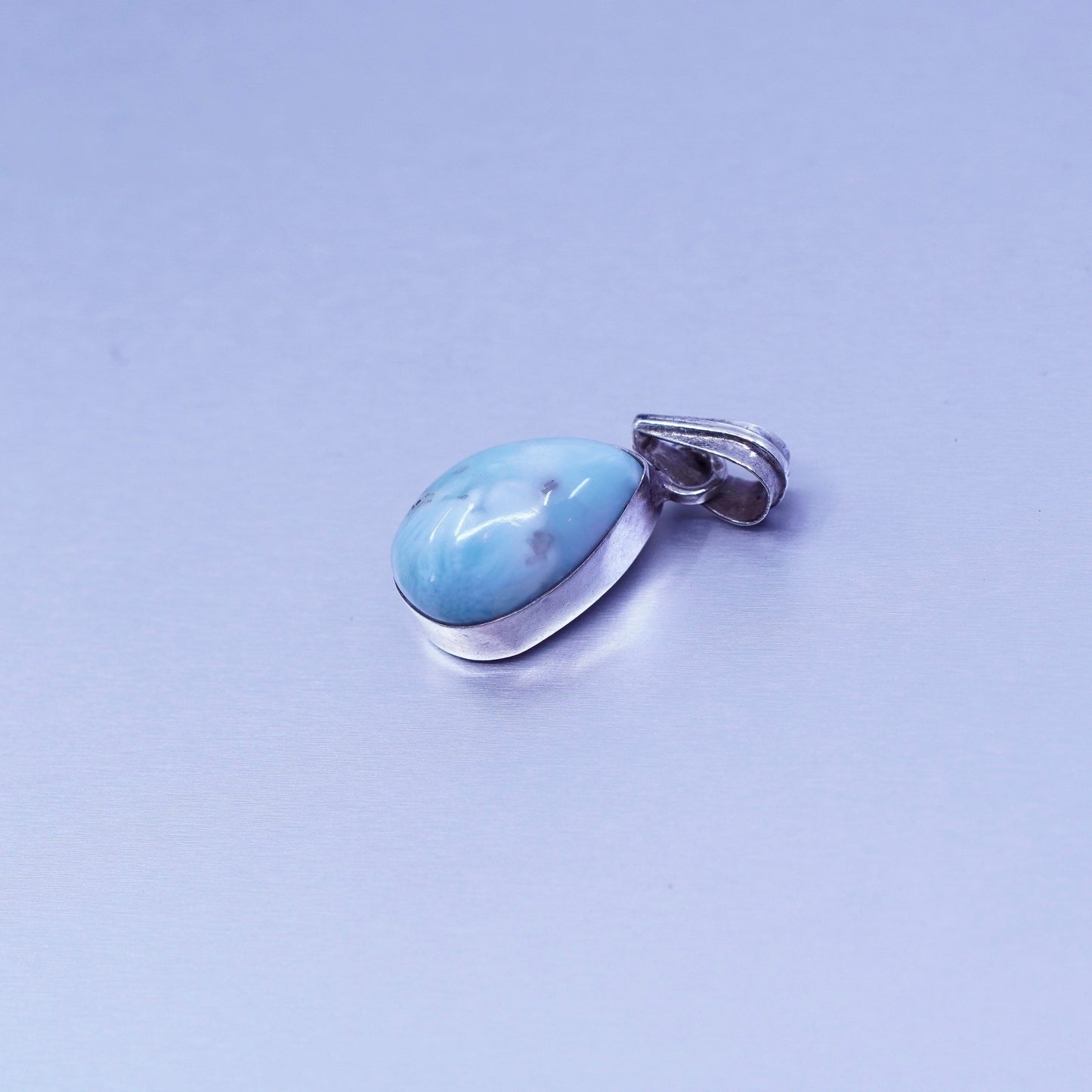 antique sterling 925 silver handmade teardrop pendant with Larimar