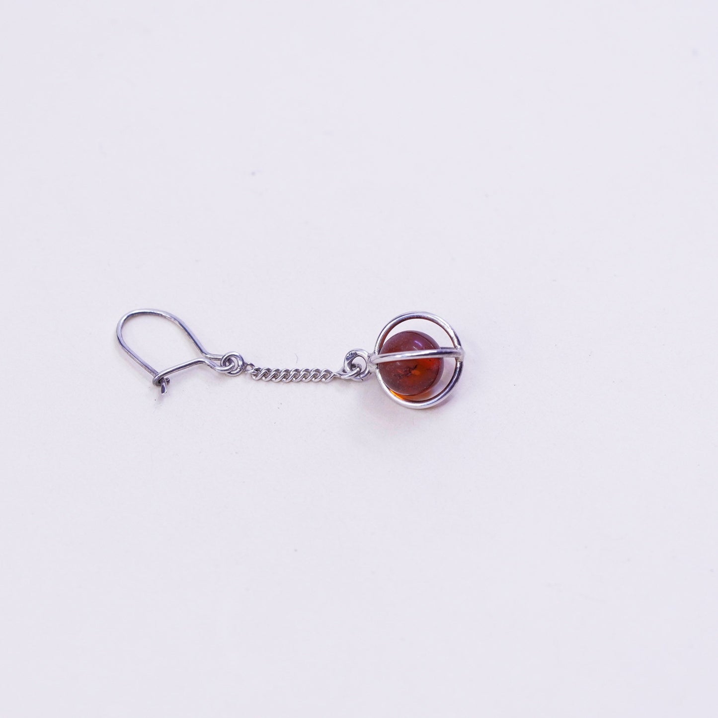 Vintage Sterling 925 silver handmade earrings with amber bead