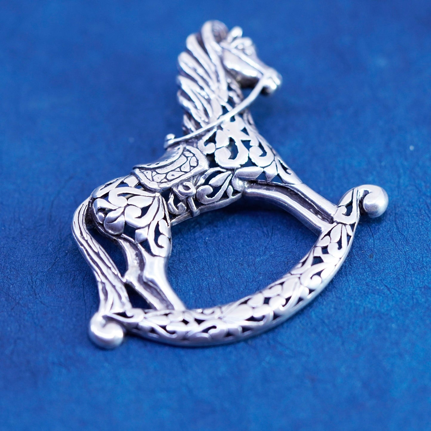 Vintage sterling silver handmade brooch, 925 Jezlaine rocking horse pin