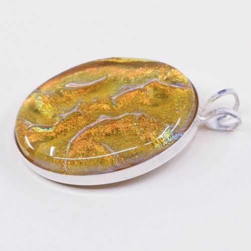 Vtg Sterling Silver Handmade Pendant, Mexico 925 With Vivic Orange Foiled Glass