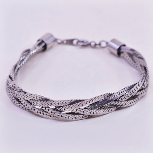 7.25”, sterling silver snake chain, woven herringbone bracelet, 925 Italy