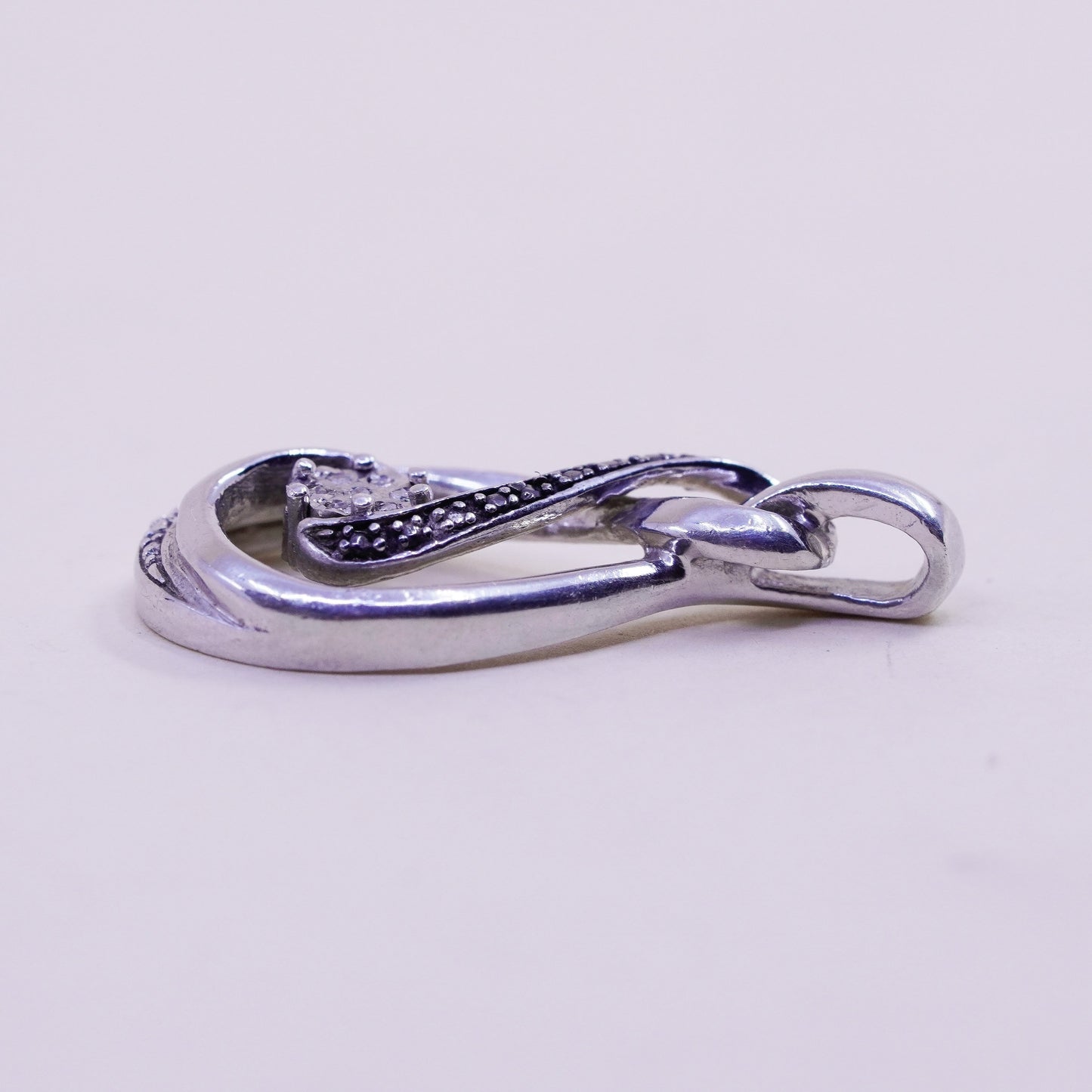 vintage Sterling silver Pendant, 925 entwined teardrop with real diamond