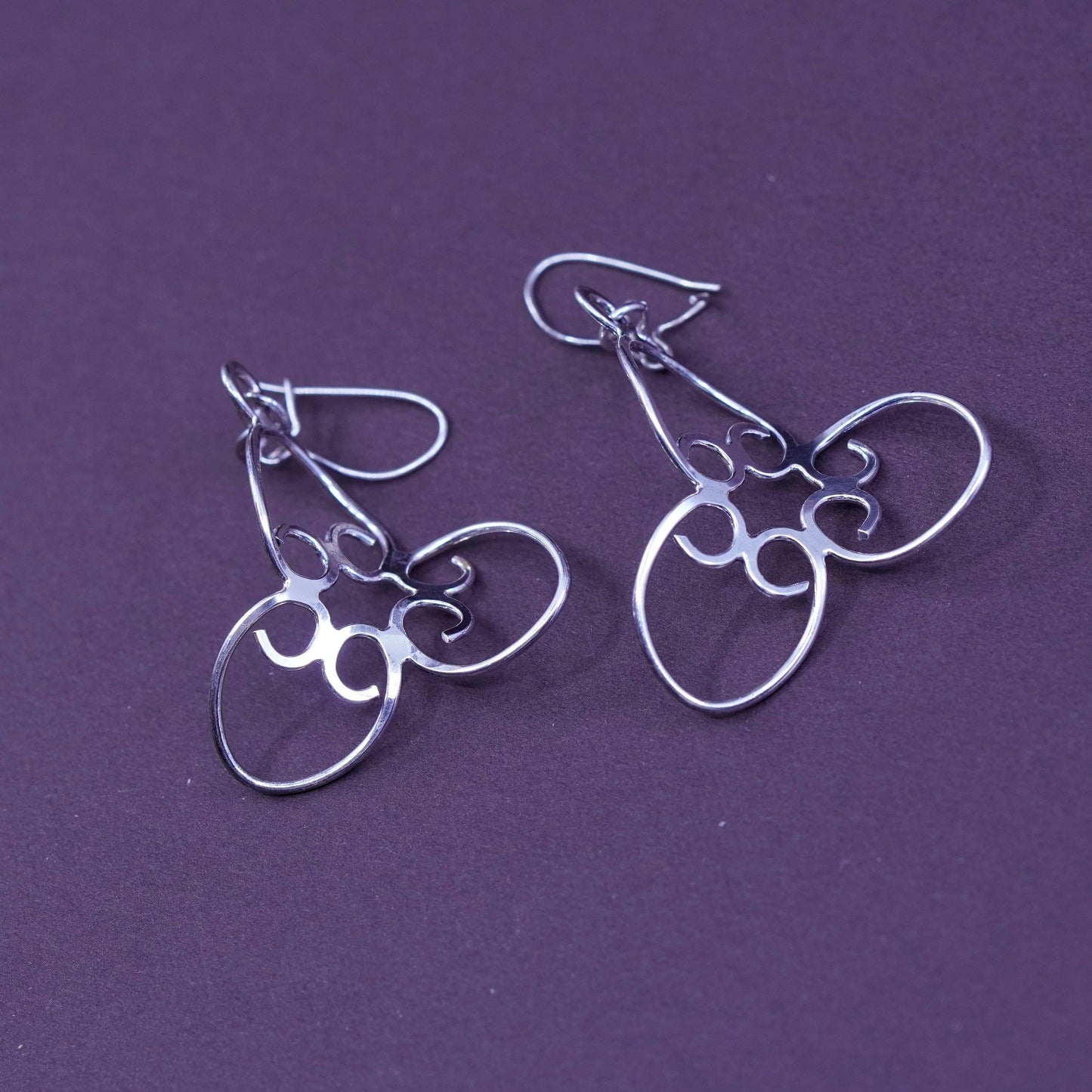 Vintage Sterling silver handmade earrings, twisted 925 filigree drops