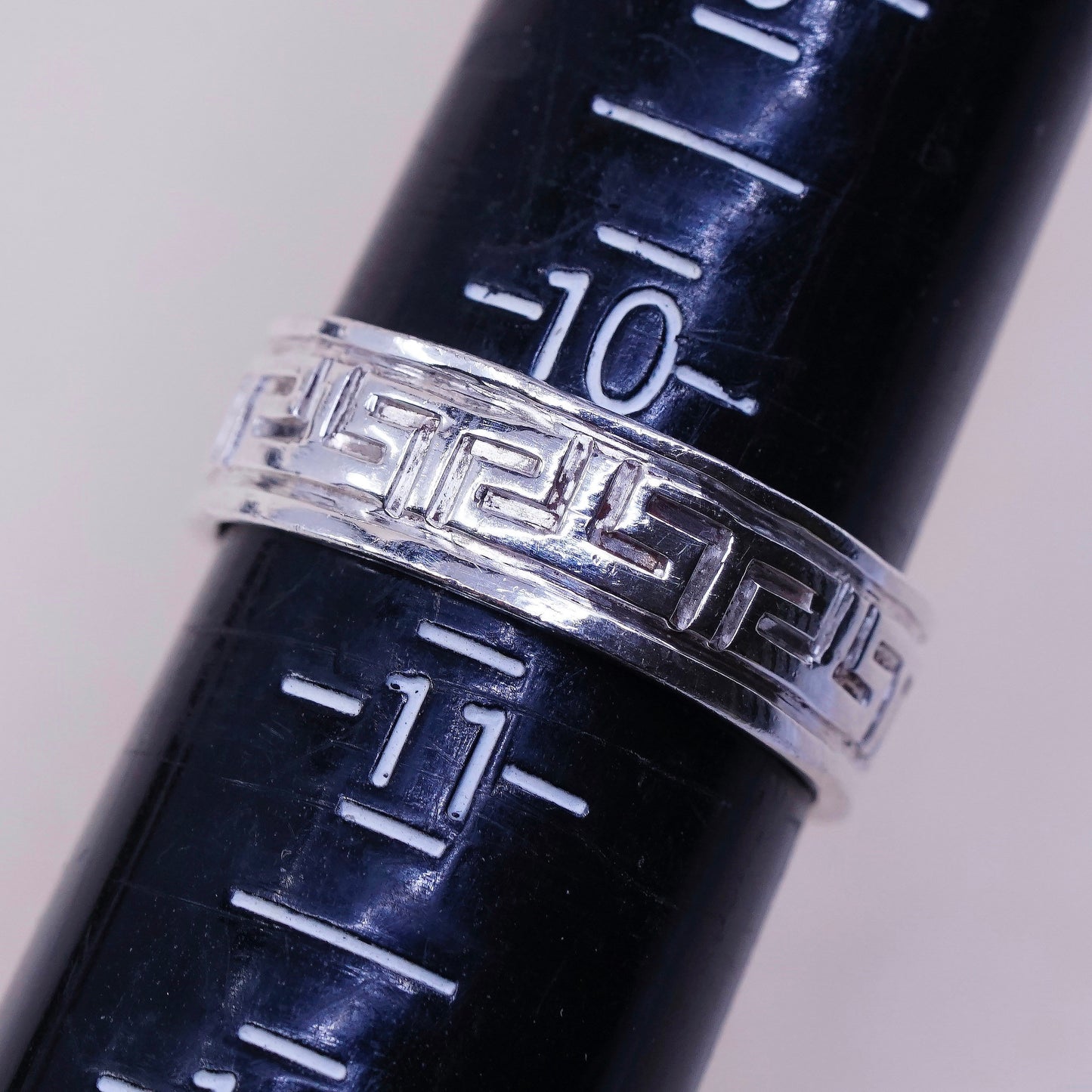 sz 10.25, vtg sterling silver handmade ring, Greek key 925 statement band
