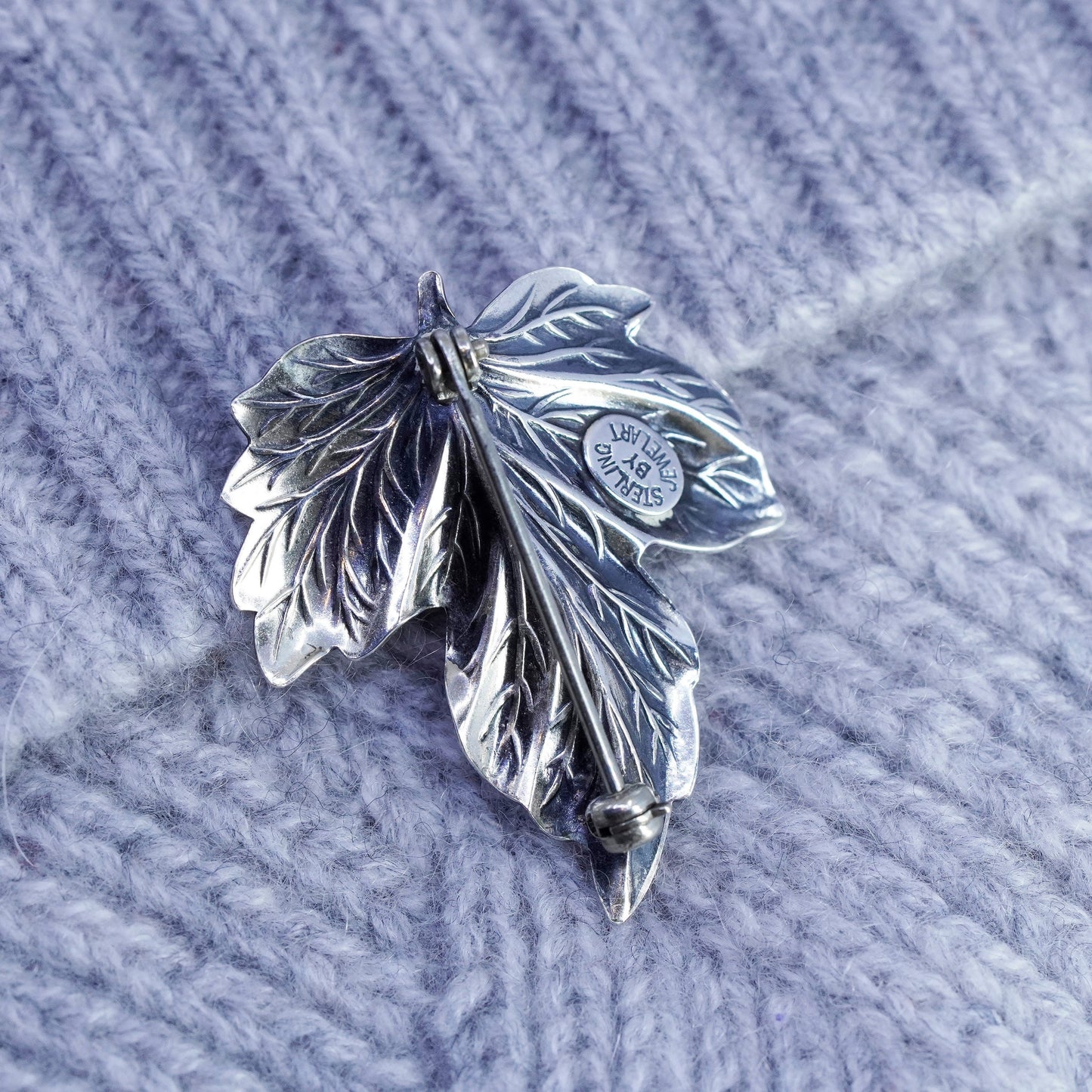 Vintage Jewel Art sterling silver handmade brooch, 925 maple leaf pin