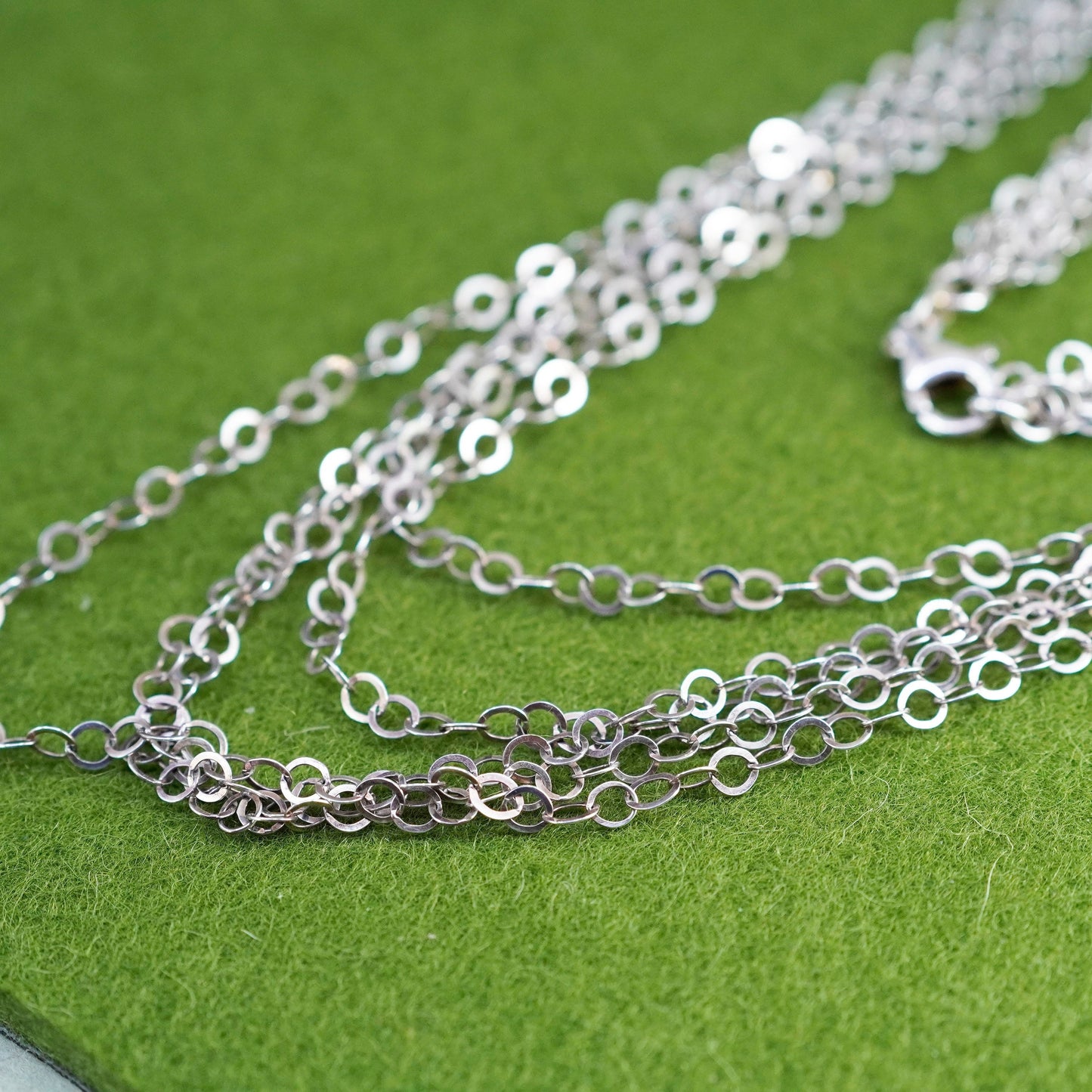 16”, Italy Sterling 925 Silver multi flatten circle Chain Necklace