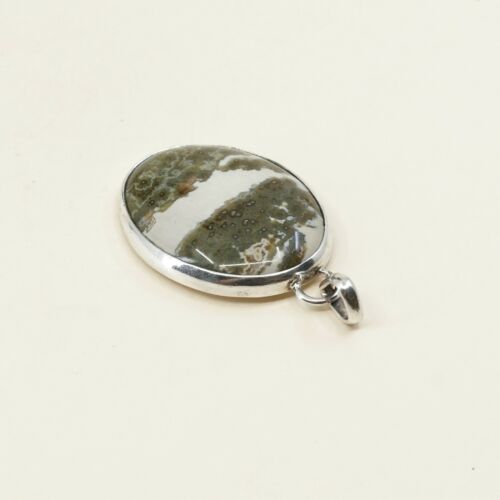 Vtg Huge 925 Sterling Silver Handmade Pendant W/ Landscape agate, stamped 925