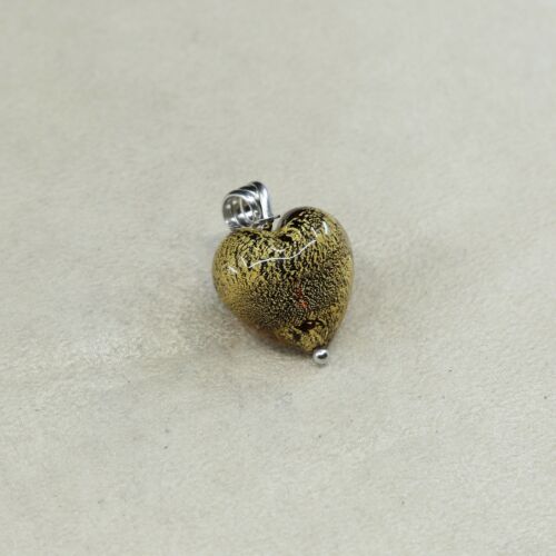 Vintage Sterling Silver Handmade Pendant, Gold Foiled Glass Heart, stamped 925