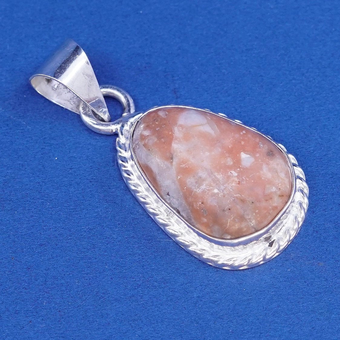 vtg Sterling silver handmade pendant, 925 pendant w/ agate