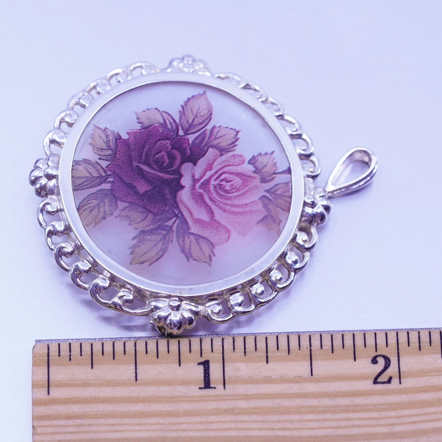 Vintage sterling silver handmade brooch, 925 flower pendant