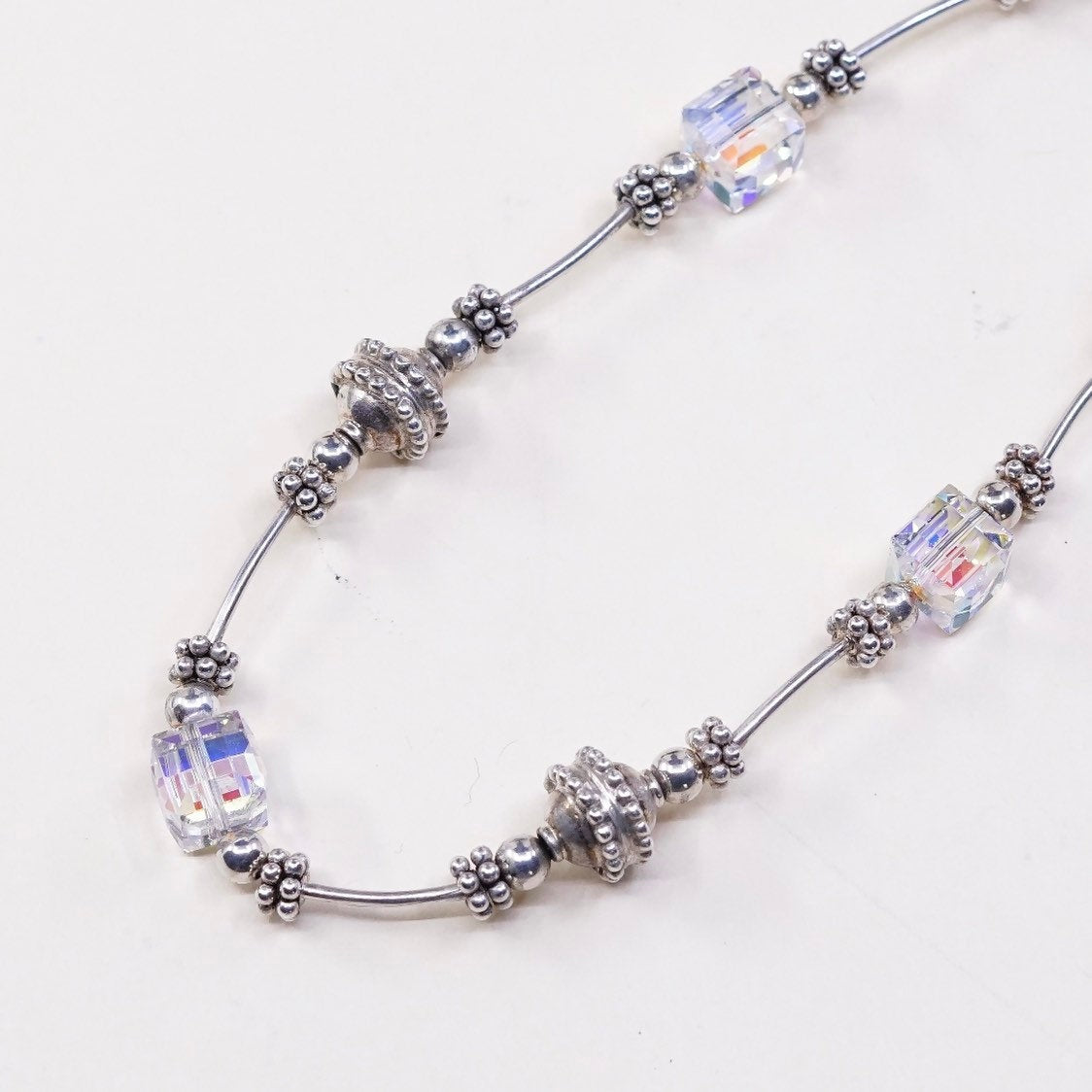 20", sterling silver handmade necklace, 925 beads w/ Swarovski crystal beads