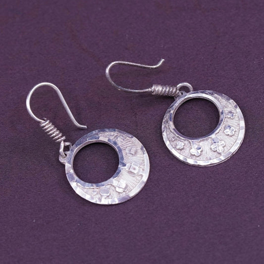 vtg Sterling silver handmade pierced earrings, Mexico 925 w/ circle drops