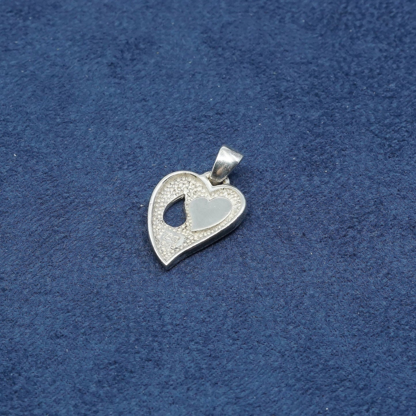 vtg CD Sterling silver handmade pendant, oxidized 925 heart