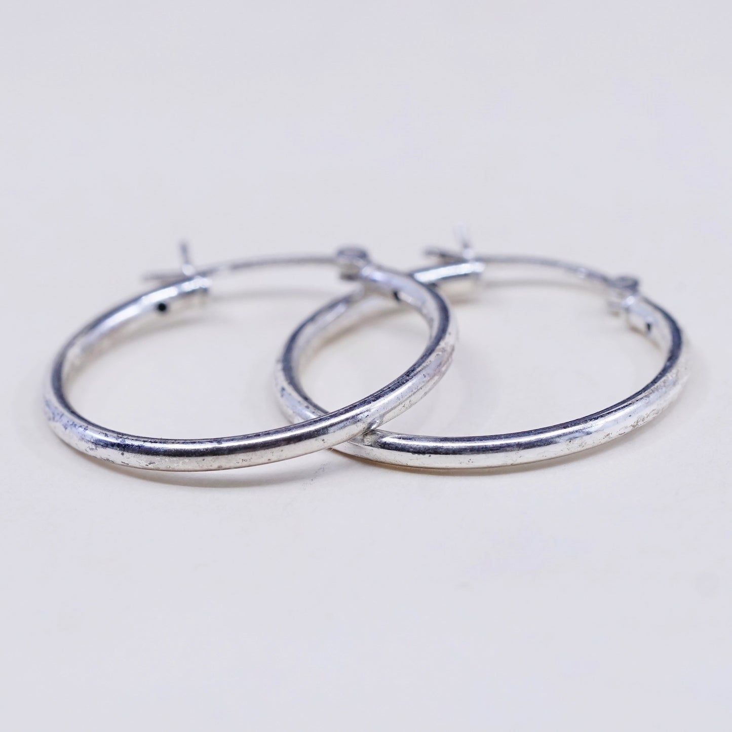 1”, Vintage sterling silver loop earrings, fashion minimalist primitive hoops