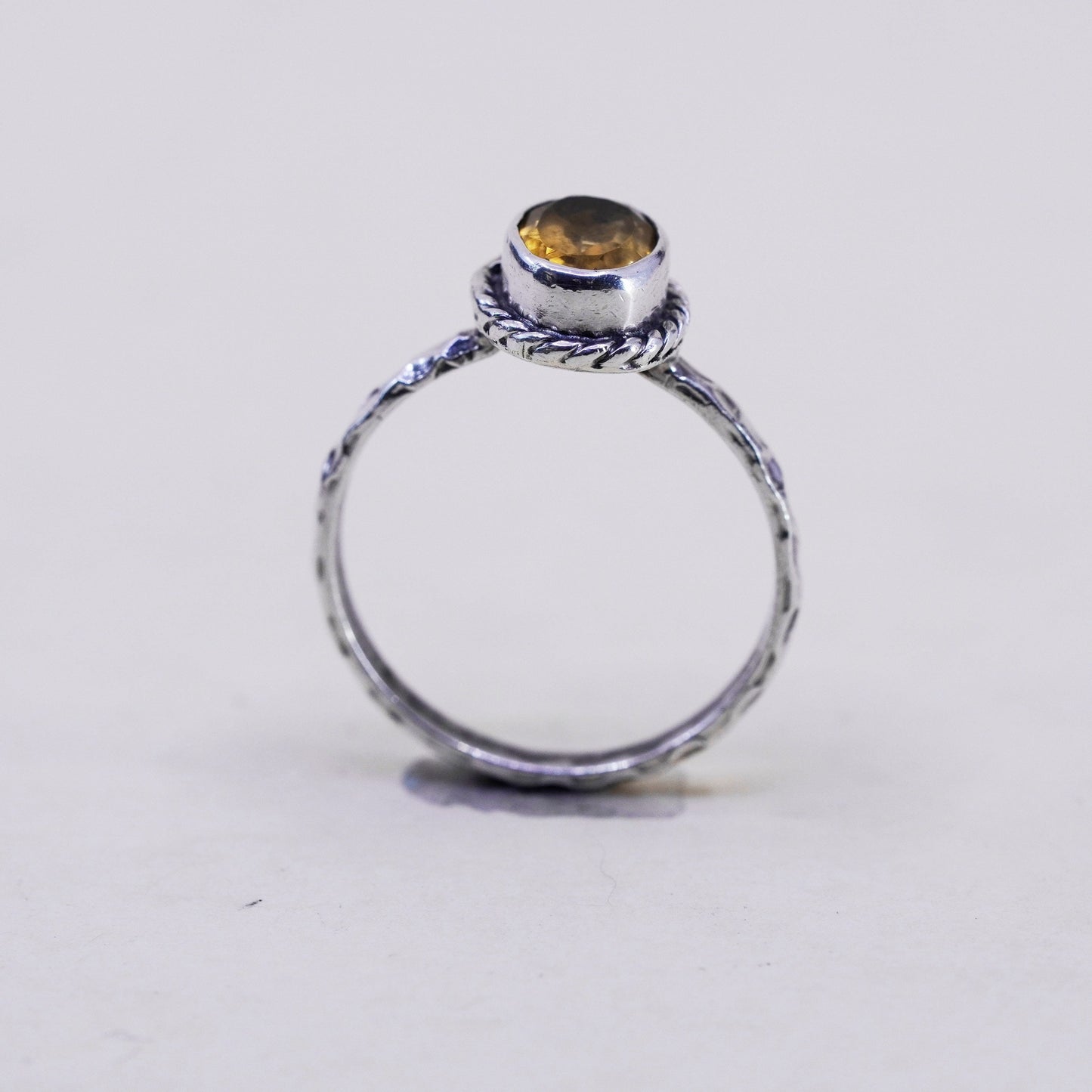 Size 8.25, vintage Sterling silver handmade ring, stackable 925 band citrine