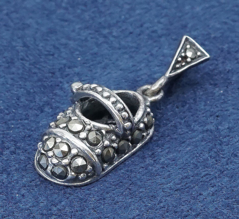 vtg Sterling silver handmade pendant, 925 w/ marcasite baby shoe pendant