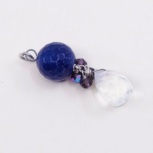 sterling sterling silver handmade pendant, 925 charm w/ lapis lazuli N crystal