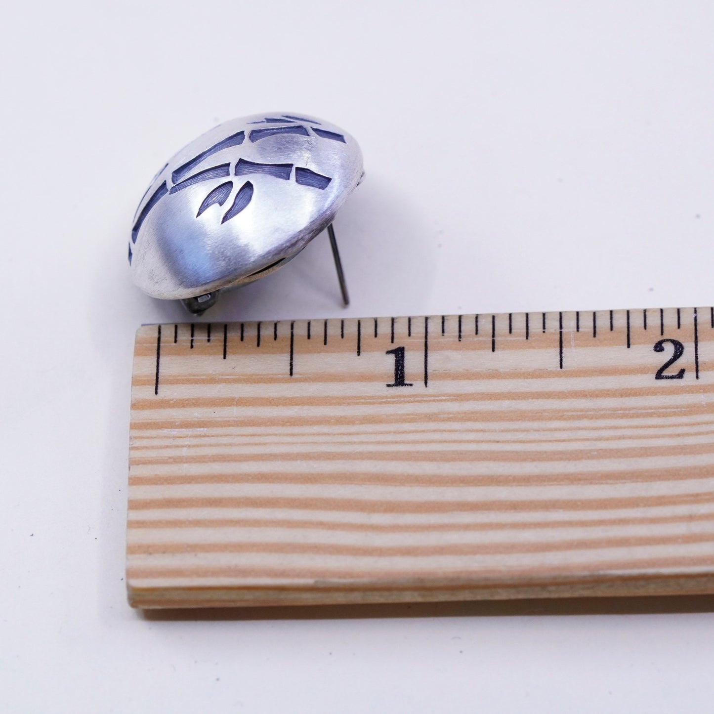 Designer modern Sterling silver handmade earrings, Matt 925 round studs bamboo