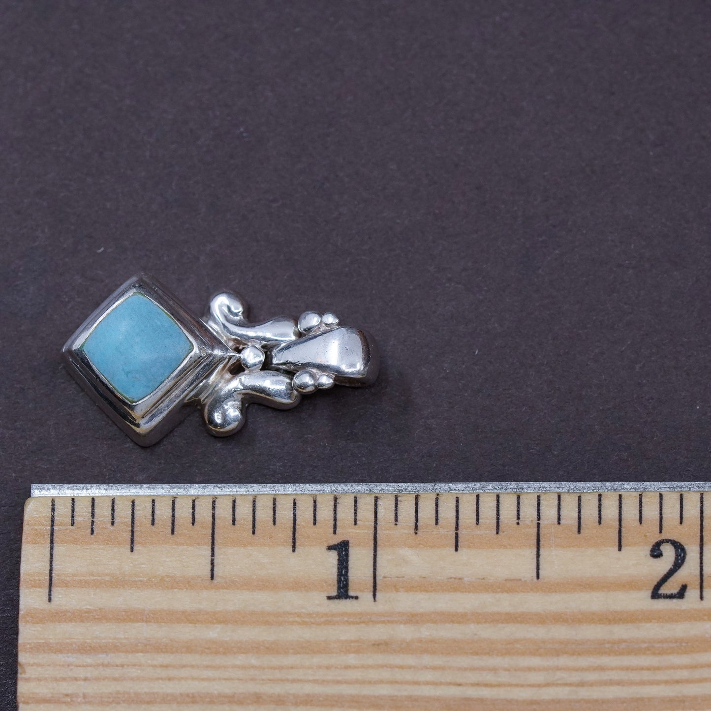 Vintage Sterling 925 silver handmade pendant with square turquoise