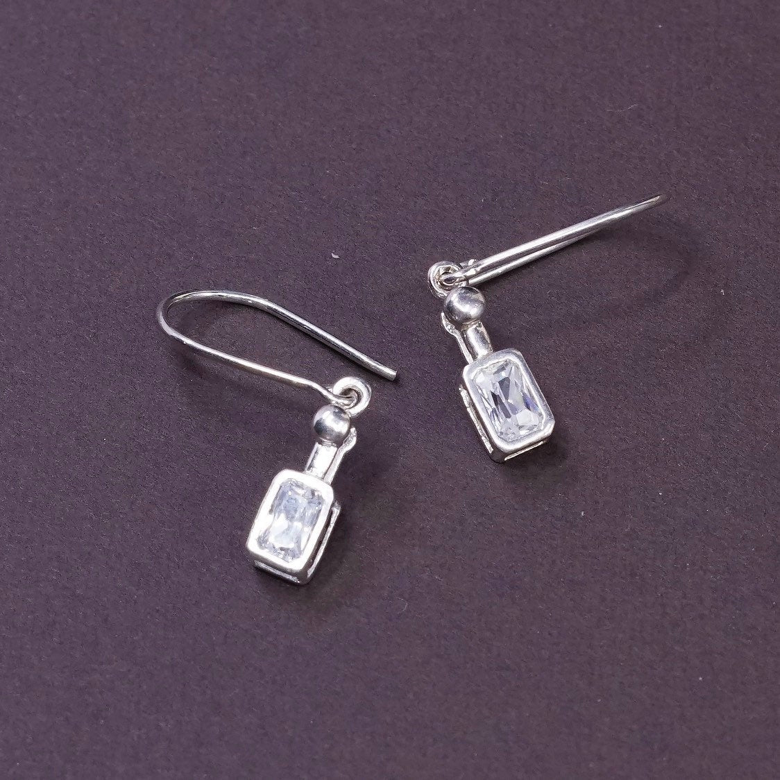 vtg Sterling silver handmade earrings, 925 w/ rectangular cut CZ