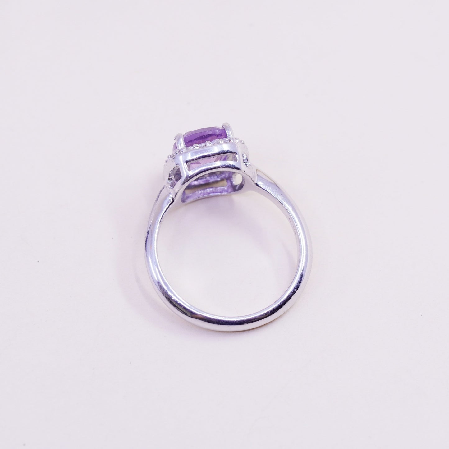 Size 6, vintage Sterling silver handmade cocktail ring, 925 with amethyst Cz