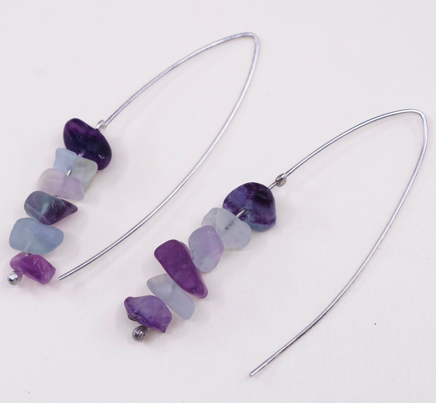 VTG Sterling 925 silver handmade earrings with amethyst and fluorite nuggets