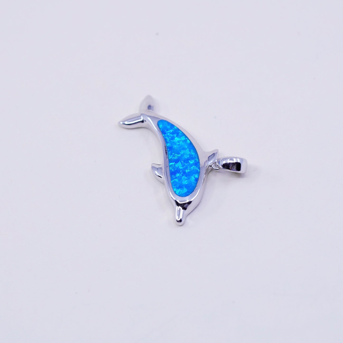 Vintage zuni Sterling silver handmade pendant, 925 dolphin with opal