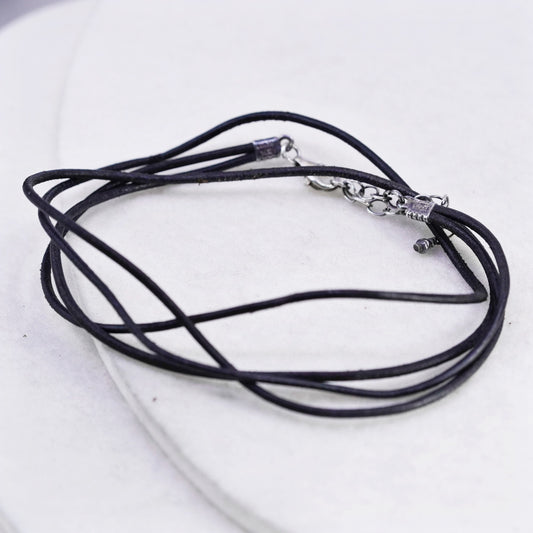 18+2”, 925 Sterling Silver Handmade double strands black leather chain Necklace