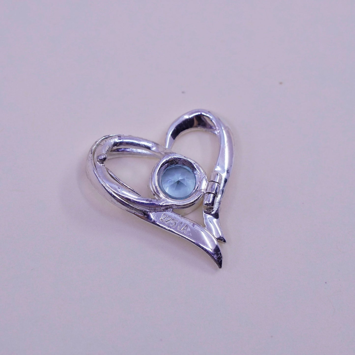 Vintage sterling 925 silver heart pendant with blue Cz